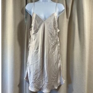 NWT Zara Satin‎ Cami Mini Dress Tie Back Lightweight Beige Womens M
